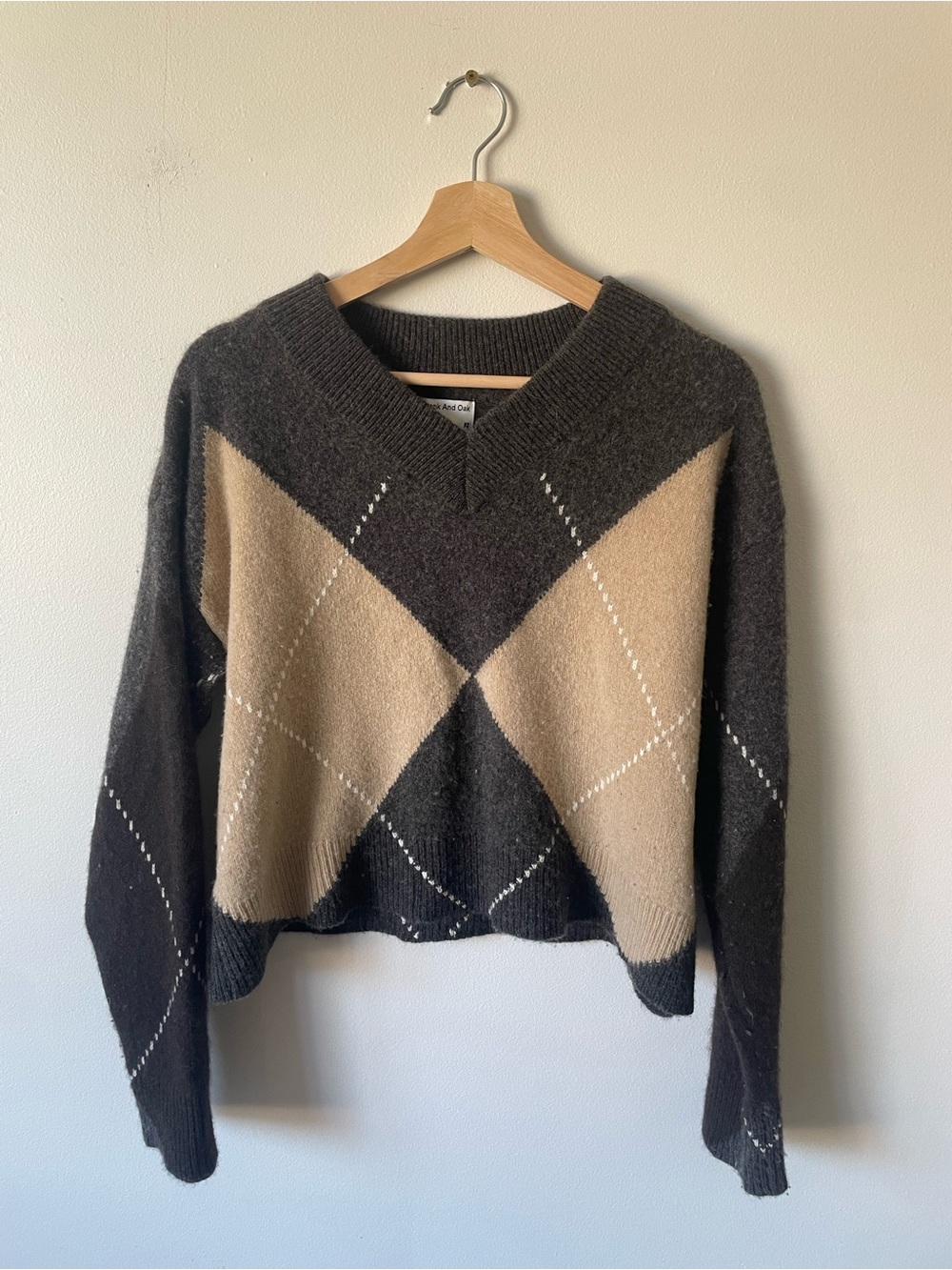 Frank & Oak Argyle V-Neck Sweater 100% wool